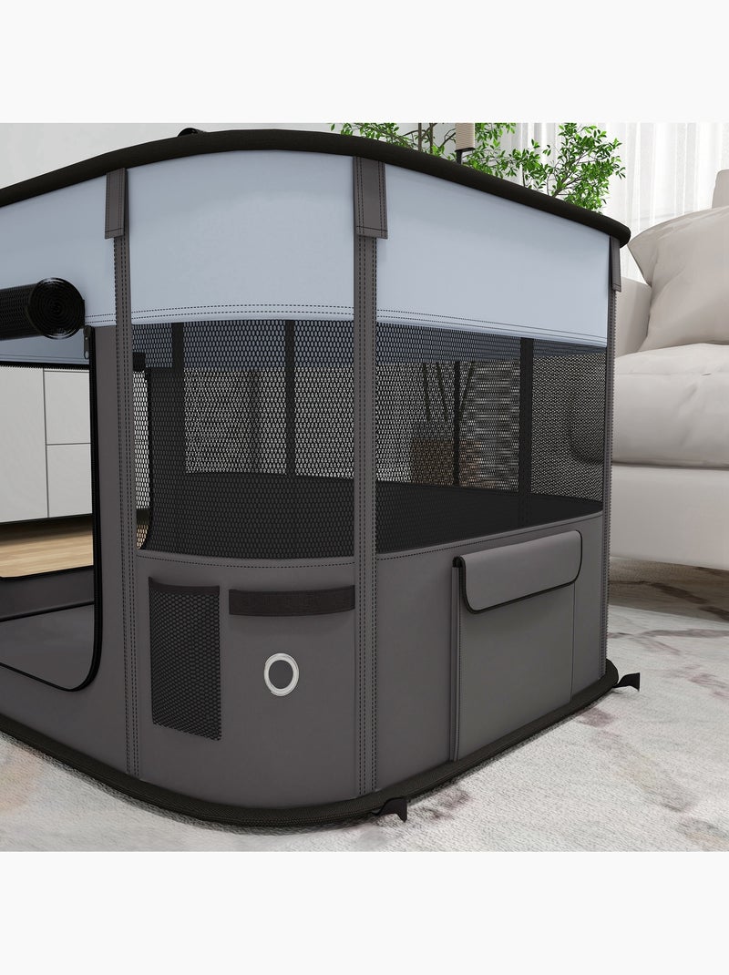 Parc pliable pour chien en tissu oxford - fenêtres, portes, sac rangement - gris noir Gris - Kiabi