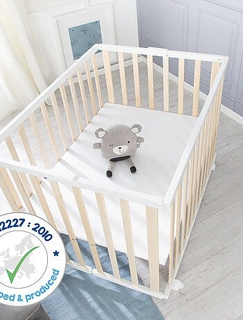 Parc pliant rectangulaire en bois massif sur roulettes ? freins - ROBA