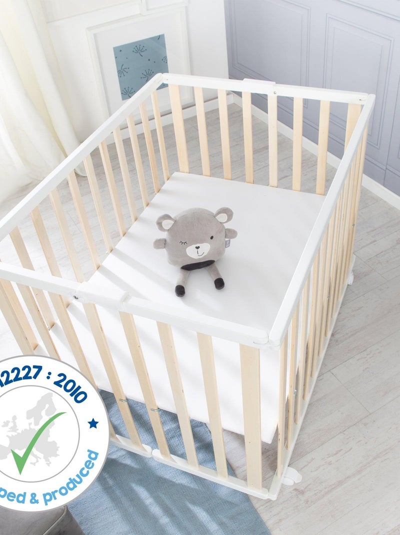 Parc pliant rectangulaire en bois massif sur roulettes ? freins - ROBA Blanc Marron - Kiabi
