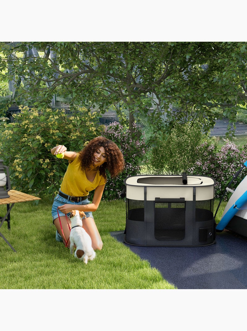 Parc pour chien pliable dim. 94l x 74l x 60h cm tissu oxford Beige/Blanc - Kiabi