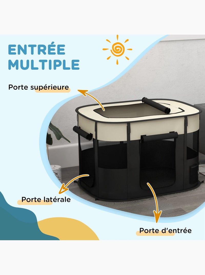 Parc pour chien pliable dim. 94l x 74l x 60h cm tissu oxford Beige/Blanc - Kiabi