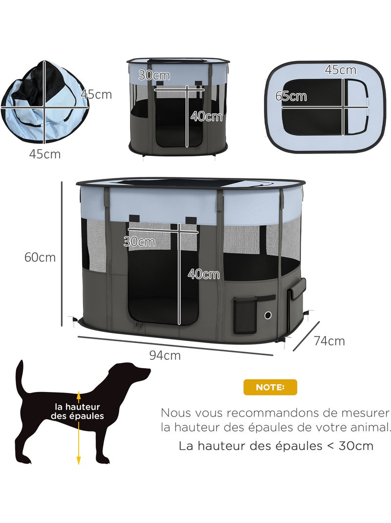 Parc pour chien pliable dim. 94l x 74l x 60h cm tissu oxford Gris - Kiabi