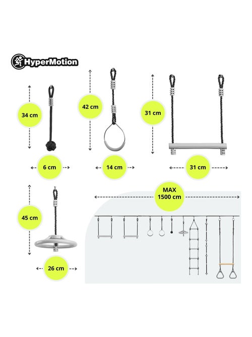 Parcours D'escalade Enfant Course d'obstacles - 9 Obstacles, Barres de Trapèze, Anneaux Gymnastique - Kiabi
