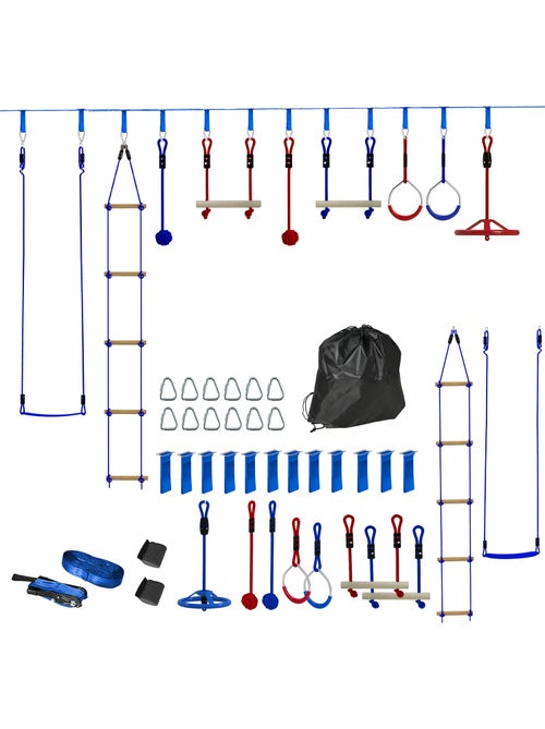 Parcours d'obstacles ninja enfant 10m 10 accessoires max. 50Kg bleu rouge - Kiabi Parcours d'obstacles ninja enfant 10m 10 accessoires max. 50Kg bleu rouge - Kiabi