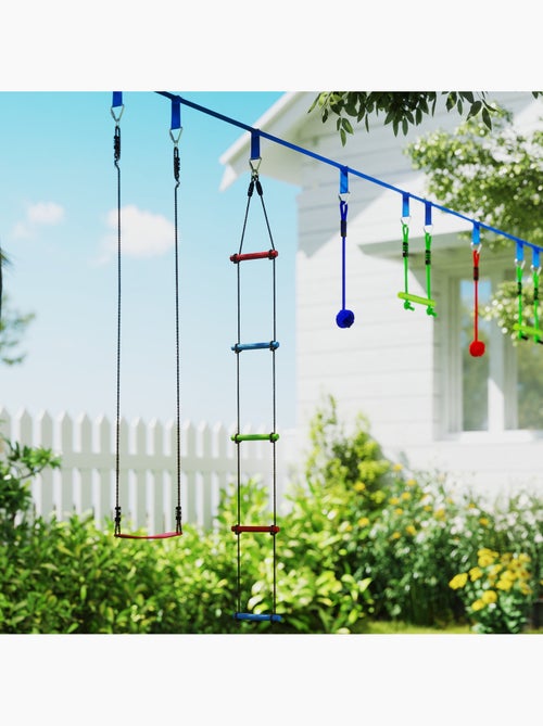 Parcours d'obstacles ninja enfant 10m 10 accessoires max. 50Kg bleu rouge - Kiabi Parcours d'obstacles ninja enfant 10m 10 accessoires max. 50Kg bleu rouge - Kiabi