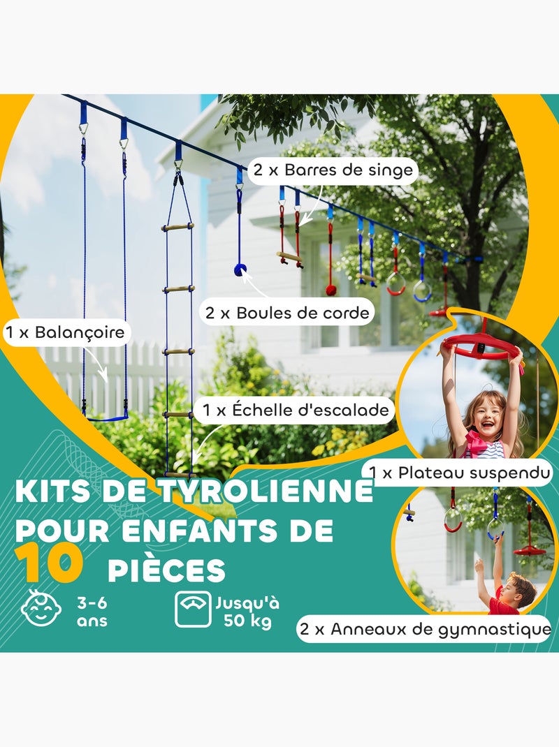 Parcours d'obstacles ninja enfant 10m 10 accessoires max. 50Kg bleu rouge Bleu Bleu - Kiabi