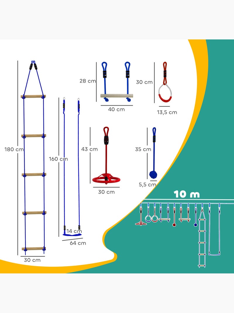 Parcours d'obstacles ninja enfant 10m 10 accessoires max. 50Kg bleu rouge Bleu Bleu - Kiabi