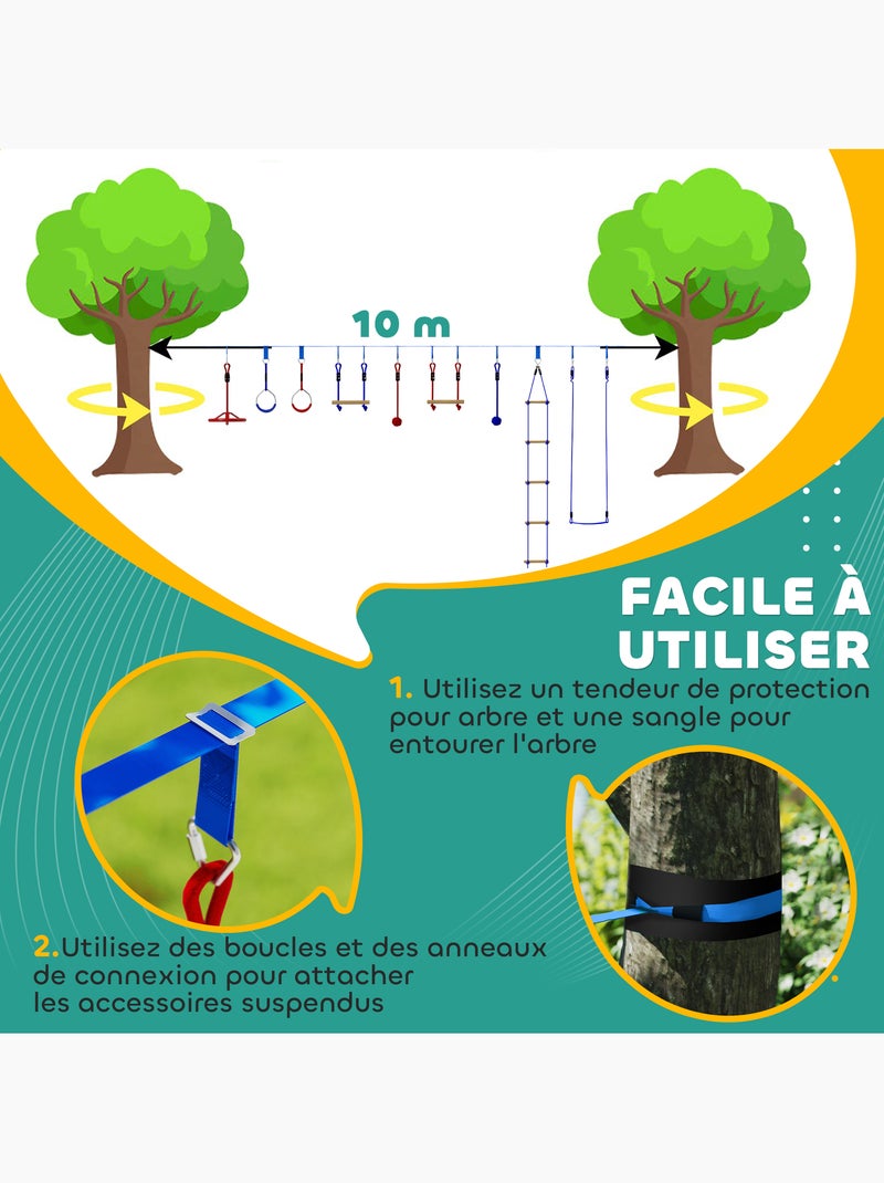 Parcours d'obstacles ninja enfant 10m 10 accessoires max. 50Kg bleu rouge Bleu Bleu - Kiabi