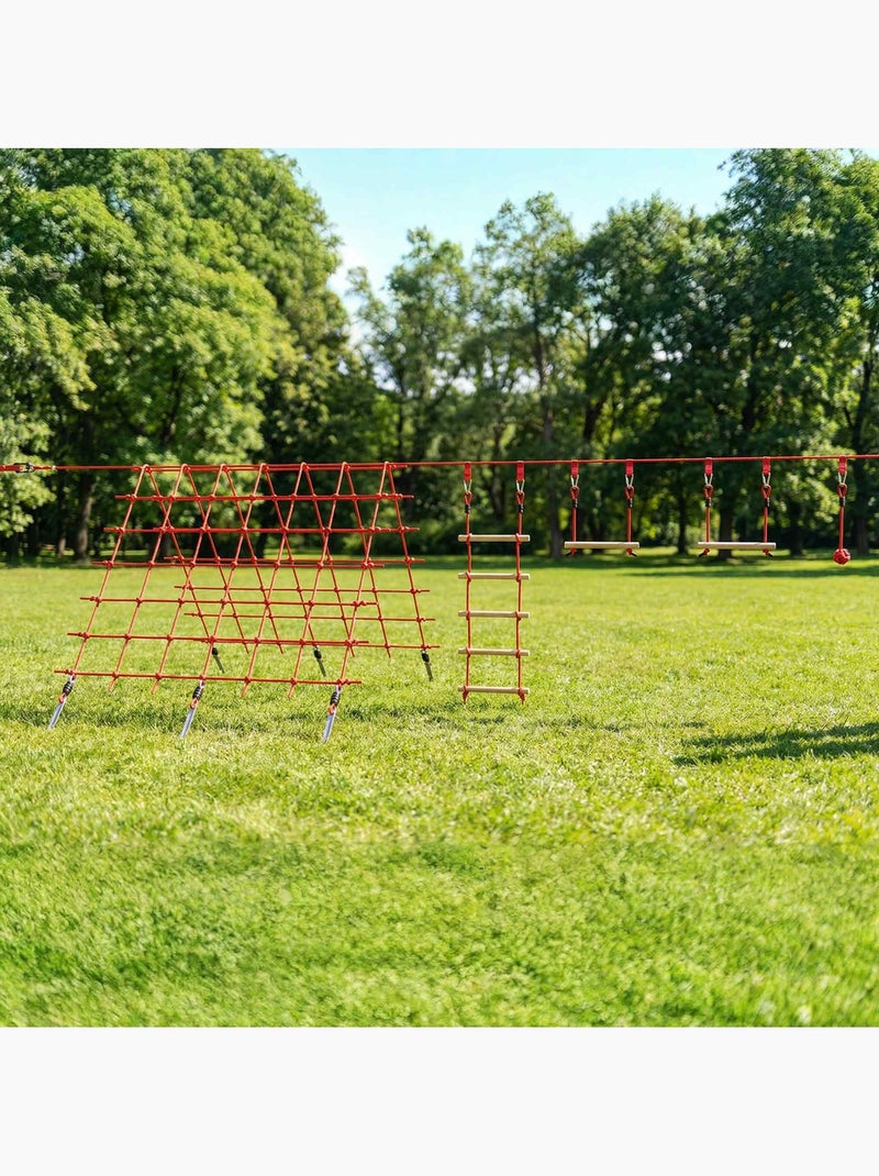 Parcours d'obstacles Ninja enfants 10 M charge 100 kg PP rouge Rouge - Kiabi