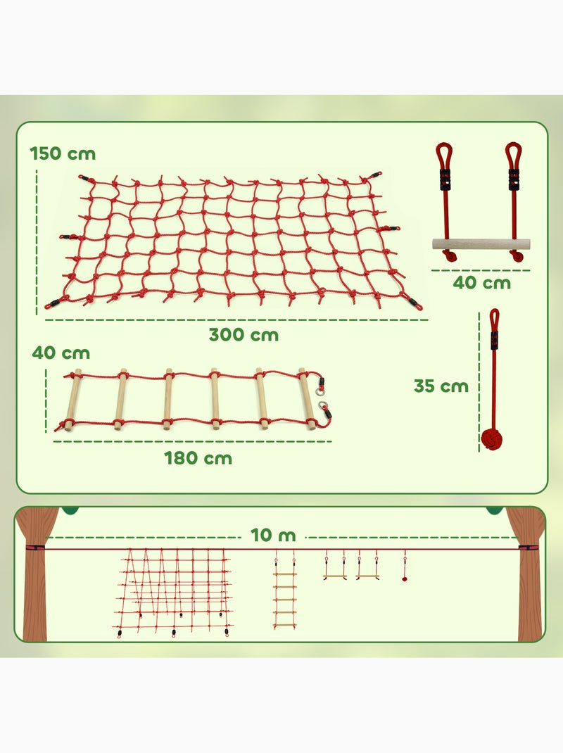 Parcours d'obstacles Ninja enfants 10 M charge 100 kg PP rouge Rouge - Kiabi