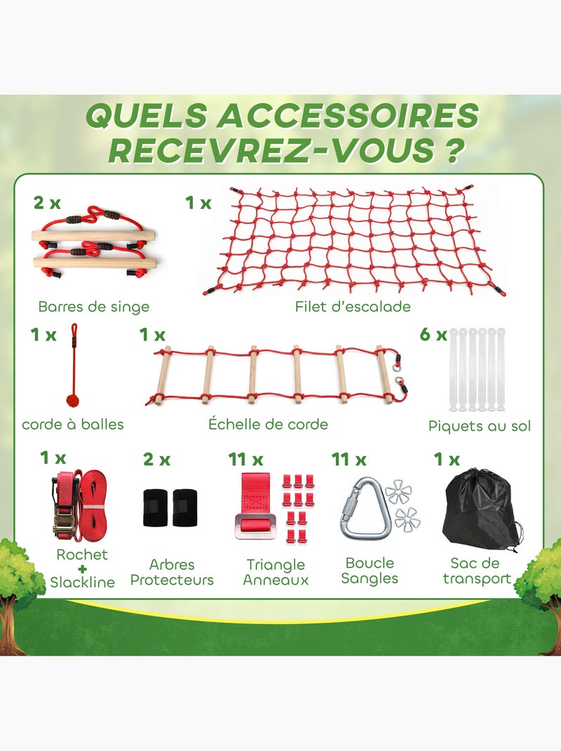 Parcours d'obstacles Ninja enfants 10 M charge 100 kg PP rouge Rouge - Kiabi