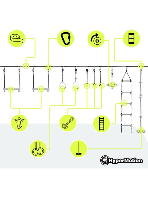 Parcours Obstacles Ninja HyperMotion - Slackline 15m & 10 Agrès - Jardin Sportif - Kiabi