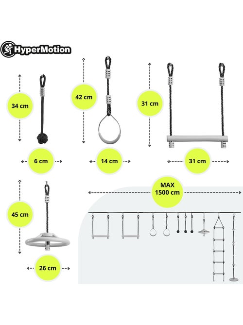 Parcours Obstacles Ninja HyperMotion - Slackline 15m & 10 Agrès - Jardin Sportif - Kiabi