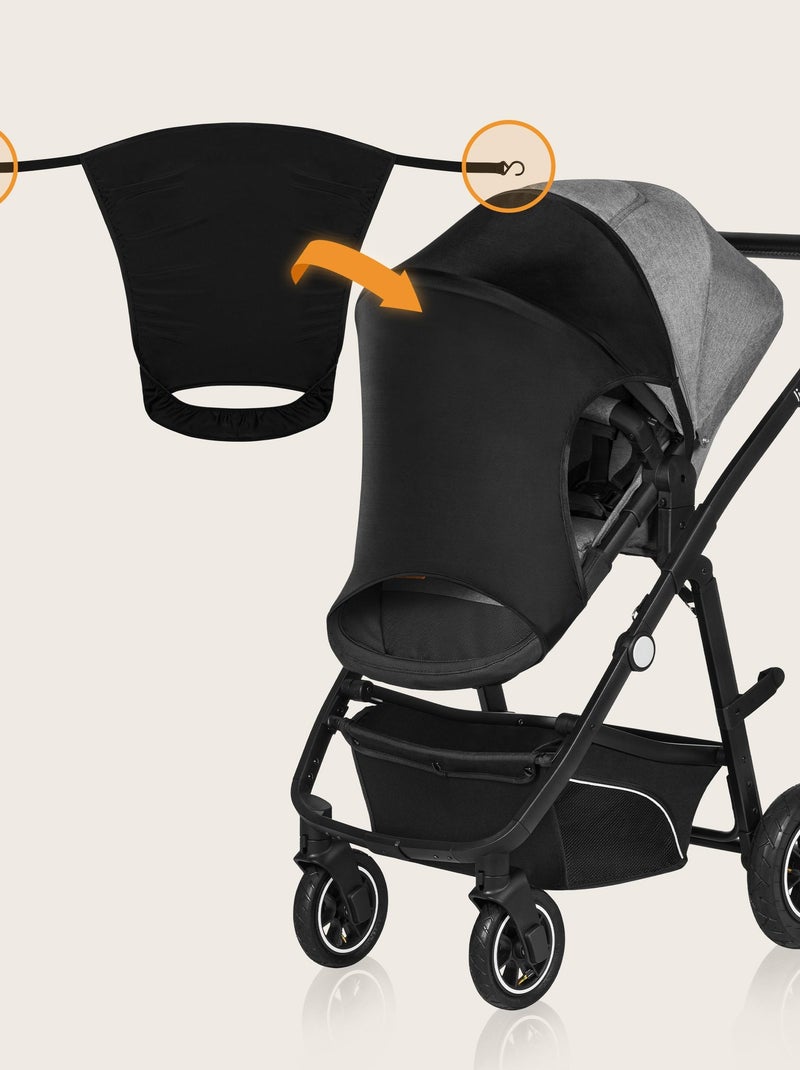 Pare-soleil poussette - LIONELO - Taille Universelle - Montage Facile - UPF50+ Noir - Kiabi