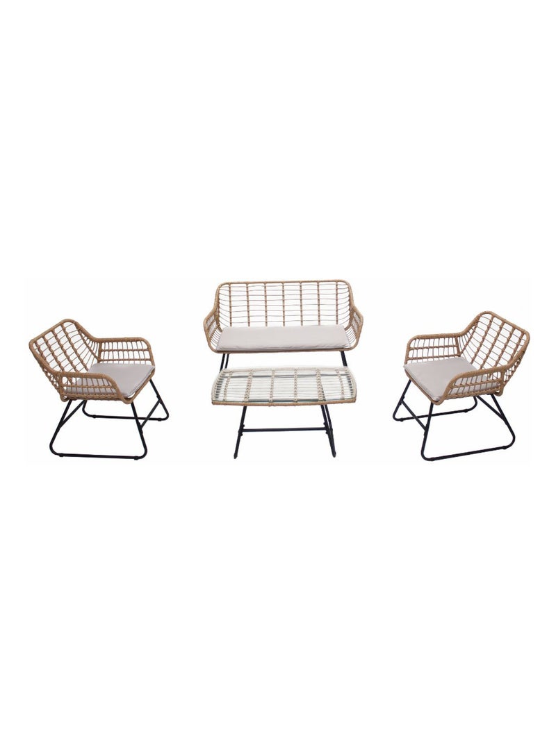 Parea, salon de balcon rotin et acier 4 places Beige - Kiabi