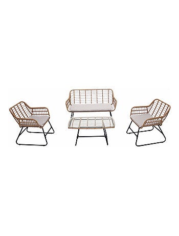 PAREA Salon de jardin 4 places en rotin et acier beige et noir