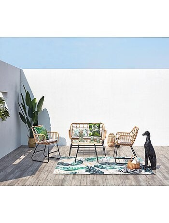 PAREA Salon de jardin 4 places en rotin et acier beige et noir