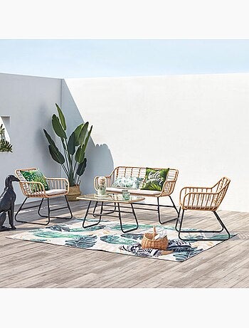 PAREA Salon de jardin 4 places en rotin et acier beige et noir