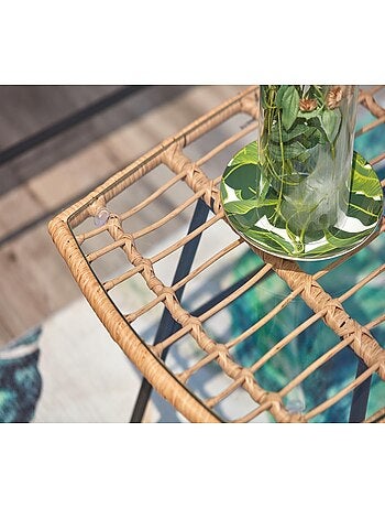 PAREA Salon de jardin 4 places en rotin et acier beige et noir