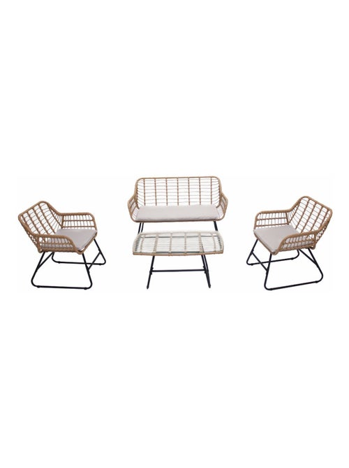 PAREA Salon de jardin 4 places en rotin et acier beige et noir - Kiabi