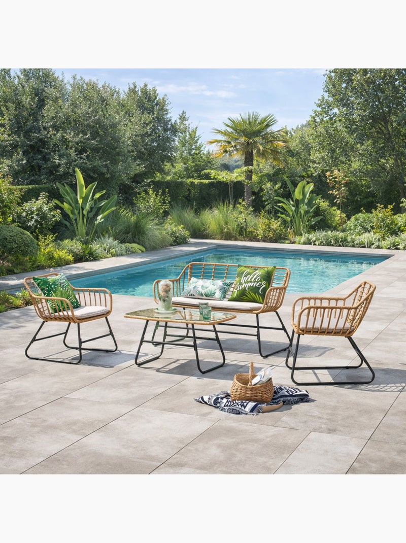 PAREA Salon de jardin 4 places en rotin et acier beige et noir Beige - Kiabi