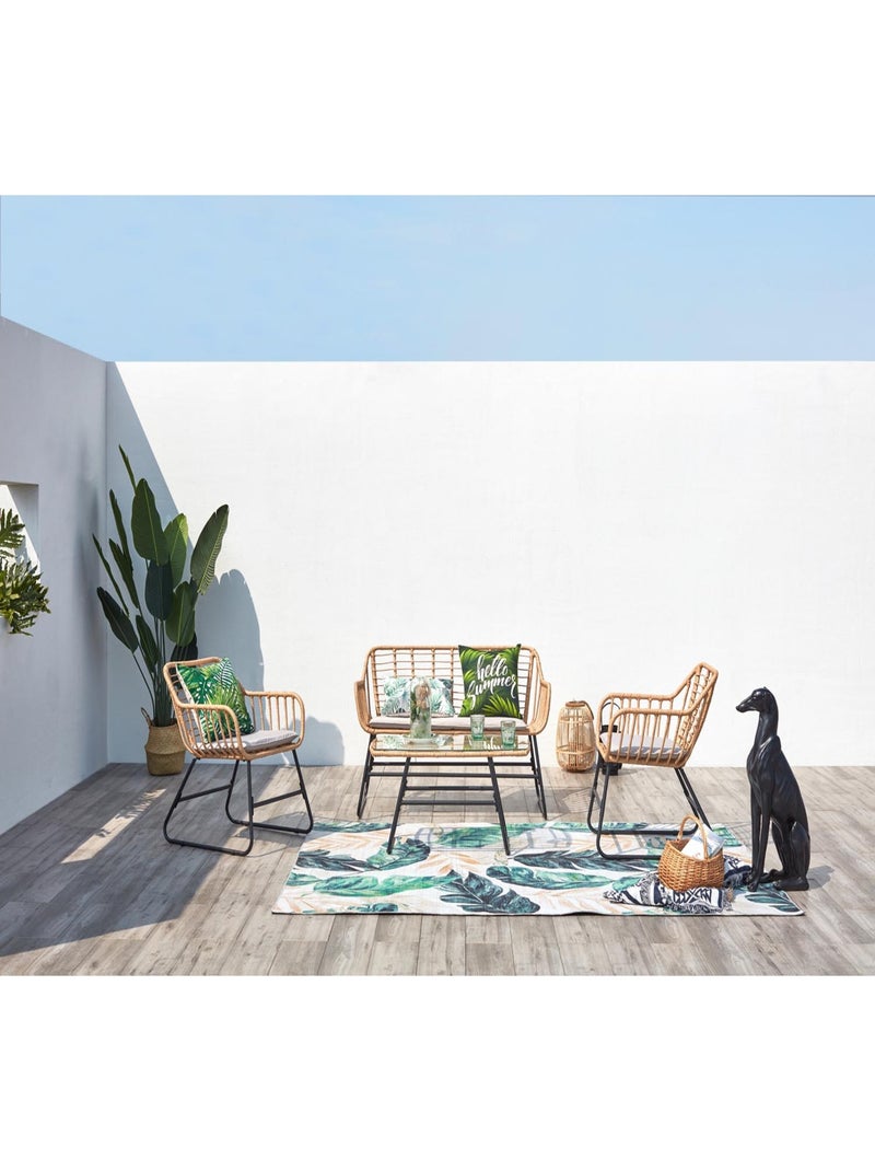 PAREA Salon de jardin 4 places en rotin et acier beige et noir Beige - Kiabi