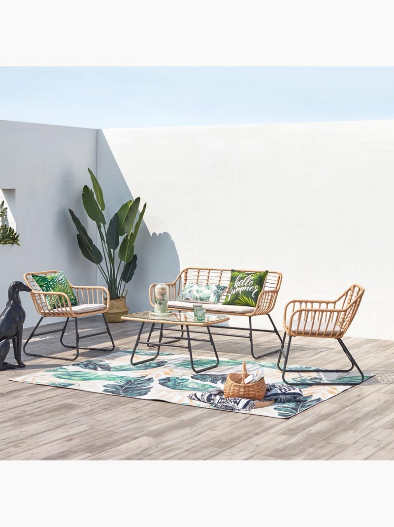 PAREA Salon de jardin 4 places en rotin et acier beige et noir Beige - Kiabi
