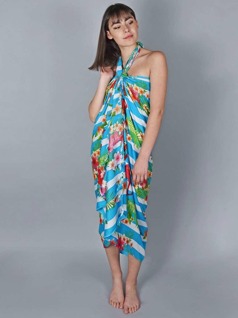 Paréo Batik Flamingo Bleu azur - Kiabi