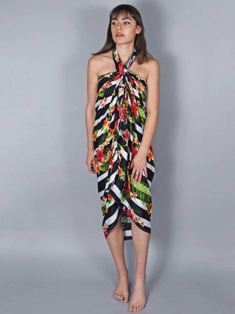 Paréo Batik Flamingo Noir - Kiabi