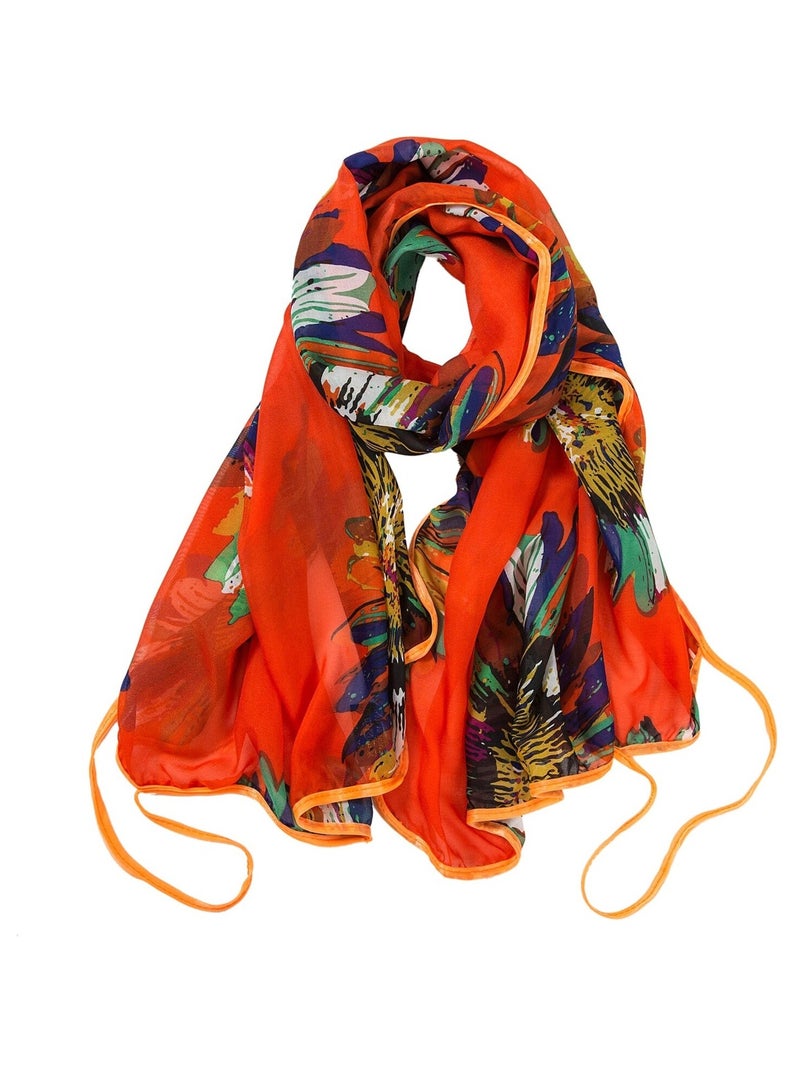 Paréo de Soie Flora Orange Marina Orange - Kiabi