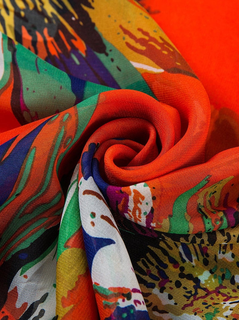 Paréo de Soie Flora Orange Marina Orange - Kiabi