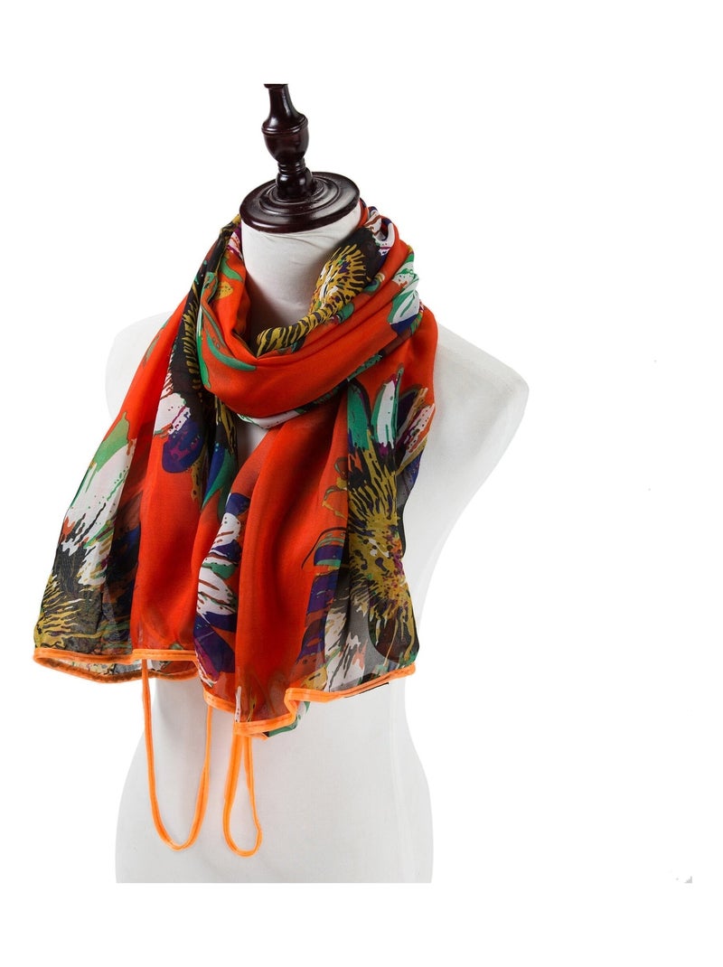 Paréo de Soie Flora Orange Marina Orange - Kiabi
