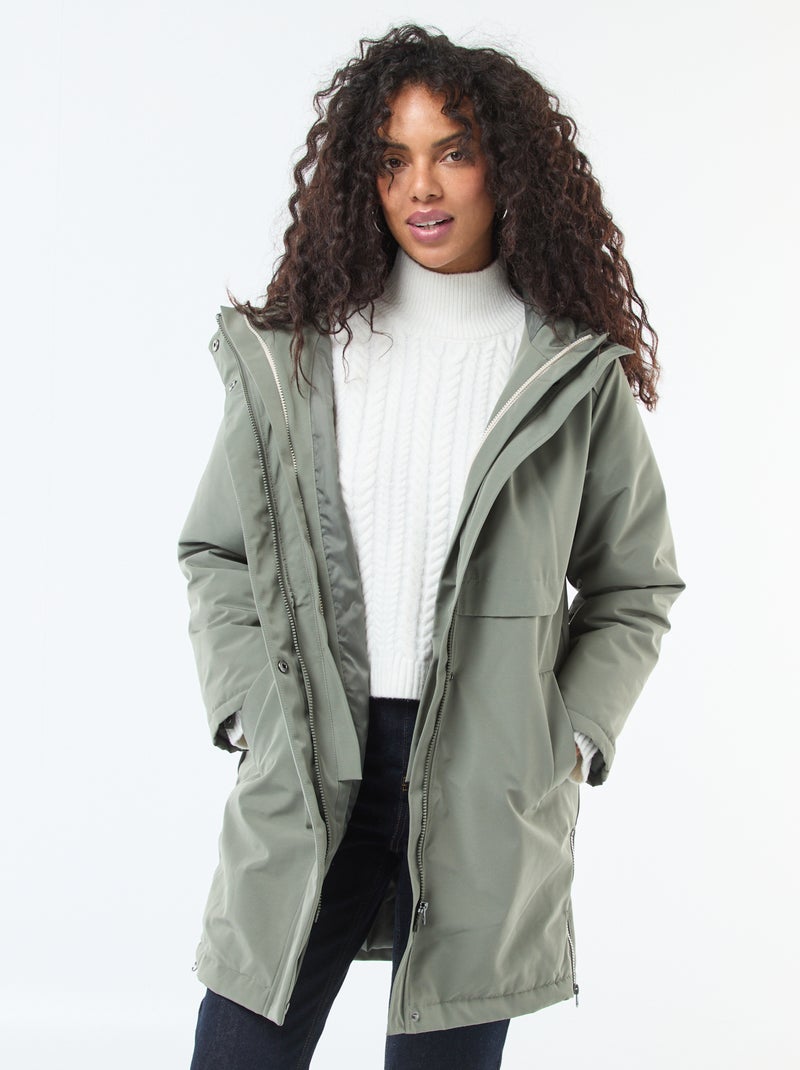 Parka 3-en-1 déperlante avec doublure chaude amovible Vert - Kiabi