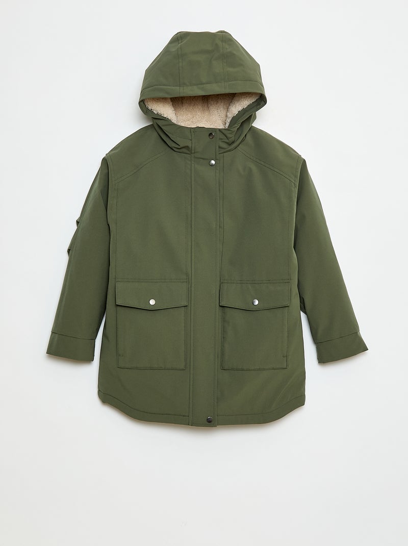 Parka à capuche avec doublure effet moutonnée Vert - Kiabi