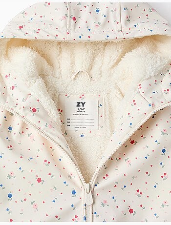 Parka à capuche avec doublure en sherpa et fleurs