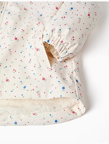 Parka à capuche avec doublure en sherpa et fleurs
