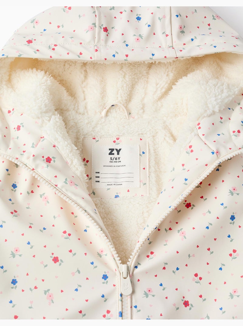 Parka à capuche avec doublure en sherpa et fleurs Blanc - Kiabi
