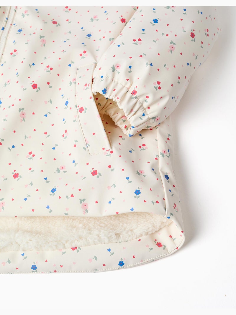Parka à capuche avec doublure en sherpa et fleurs Blanc - Kiabi
