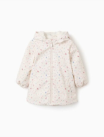 Parka à capuche avec doublure en sherpa et fleurs