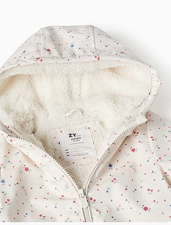 Parka à capuche avec doublure en sherpa et fleurs