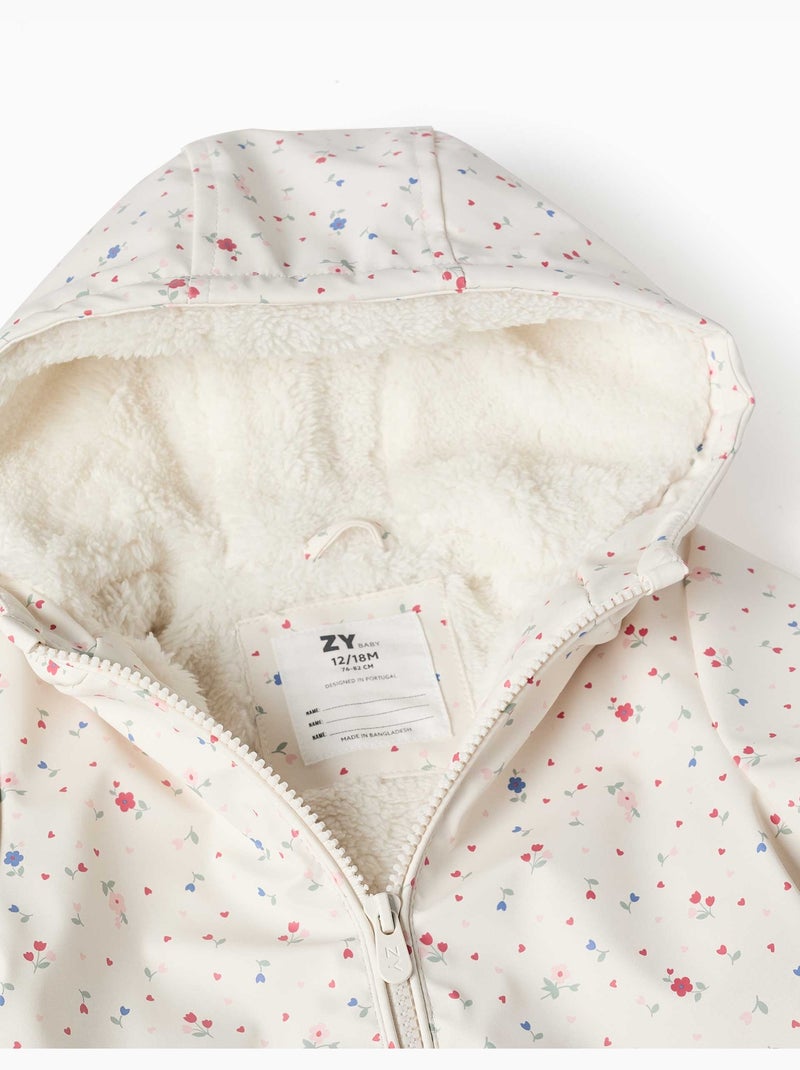 Parka à capuche avec doublure en sherpa et fleurs Blanc - Kiabi