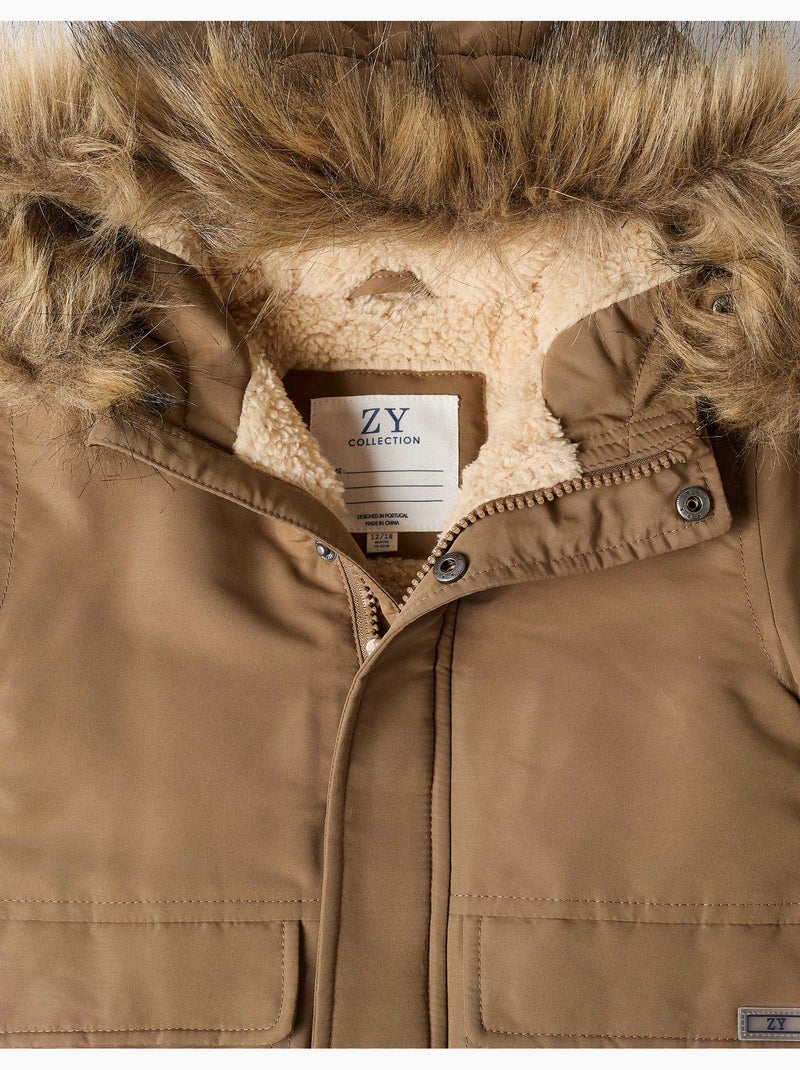 Parka à capuche avec doublure en sherpa Gris - Kiabi