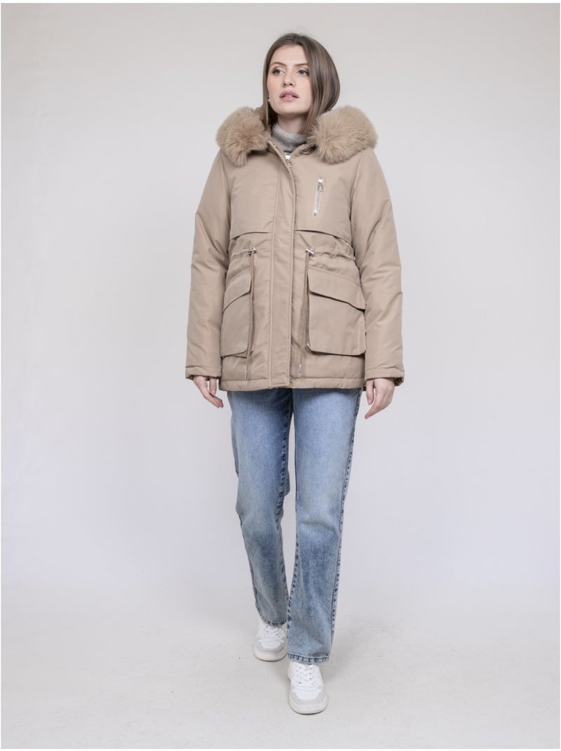Parka à capuche avec fausse fourrure USMAR Beige - Kiabi
