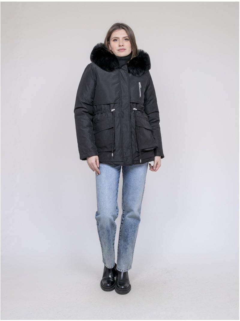 Parka à capuche avec fausse fourrure USMAR Noir - Kiabi