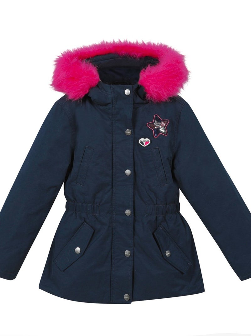 Parka À Capuche Avec Fourrure D'imitation Avec Badges 'miniman' Bleu marine - Kiabi