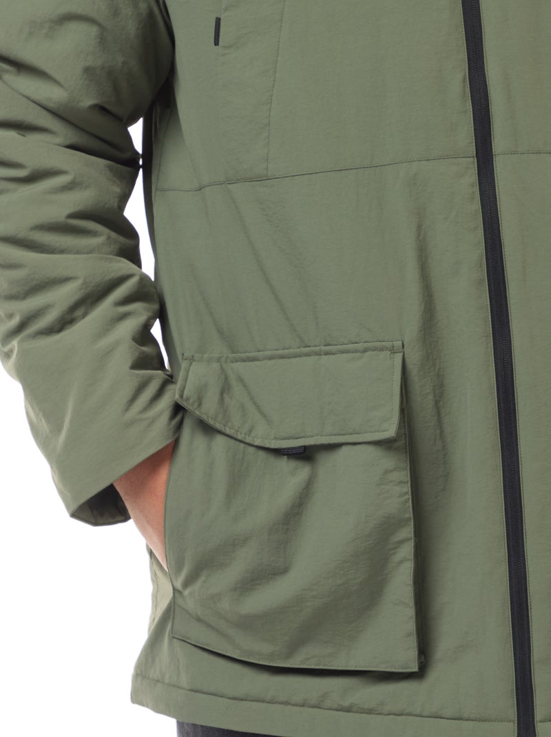Parka à capuche avec poches plaquées double entrée doublées polaire Vert - Kiabi