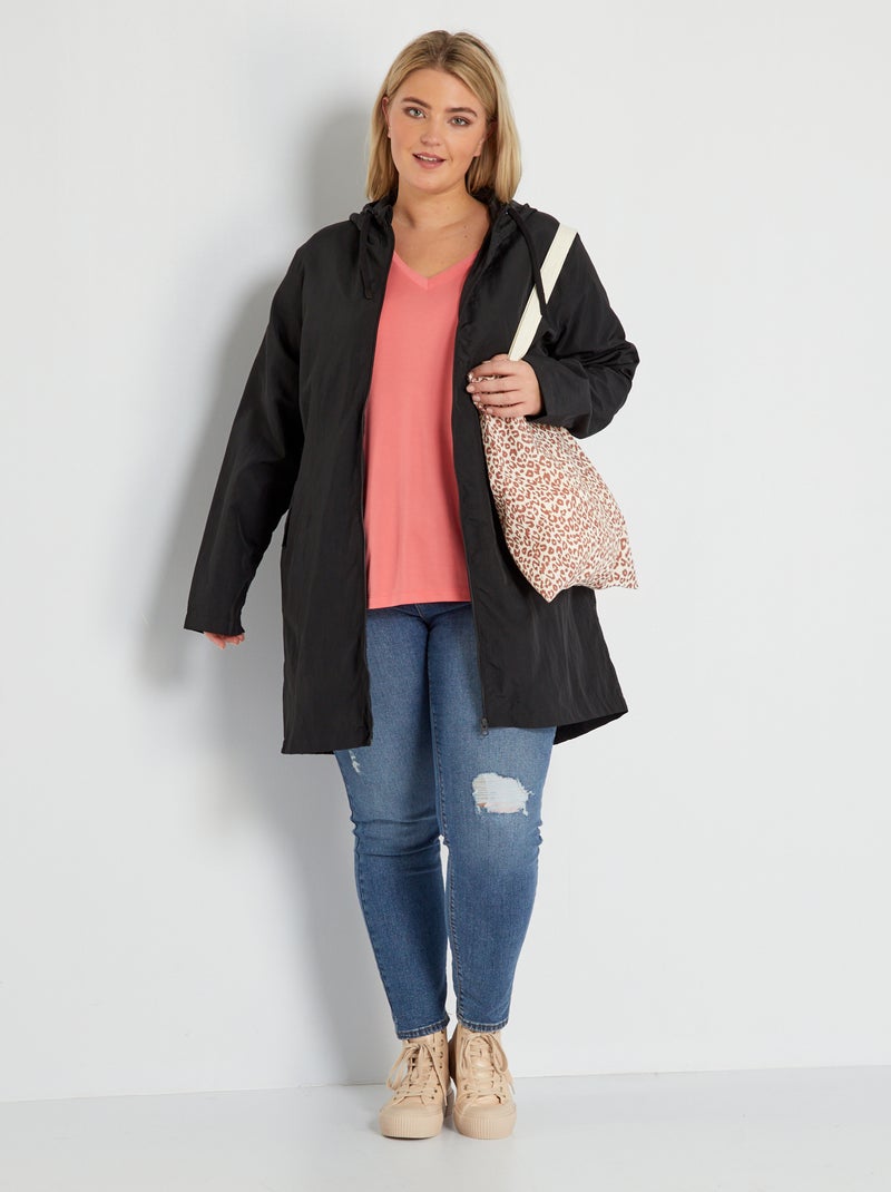 Parka à capuche déperlant noir - Kiabi