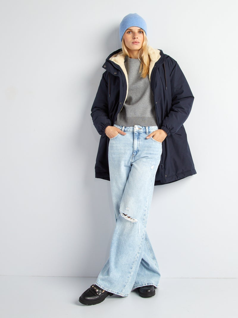 Parka à capuche doublé effet moutonné Marine - Kiabi