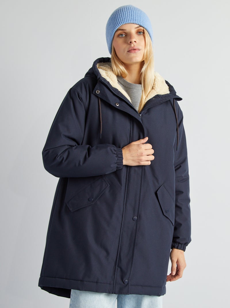 Parka à capuche doublé effet moutonné Marine - Kiabi