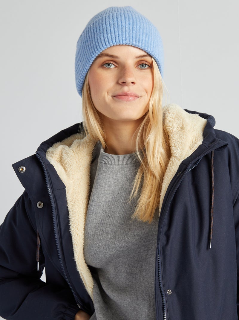 Parka à capuche doublé effet moutonné Marine - Kiabi